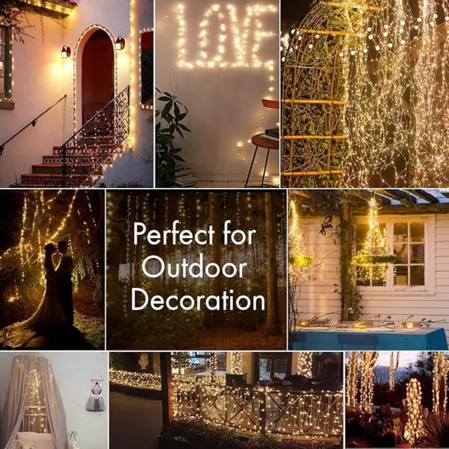 Karma Feestverlichting, 120LED, 2-pack, 12 m, 8 modi, USB-aansluiting, waterdicht Buiten/binnen, koperen lampjesslinger met timer op afstand voor slaapkamer, feest, bruiloft, kerstmis (warm wit)
