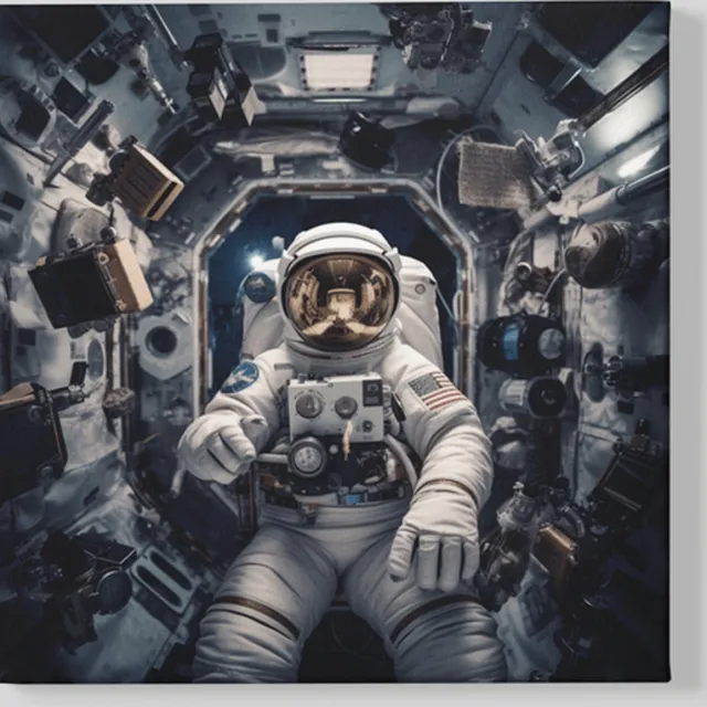 Trendex Global Vierkant Canvas Schilderij - Astronaut - 60x60x2 cm Grijs
