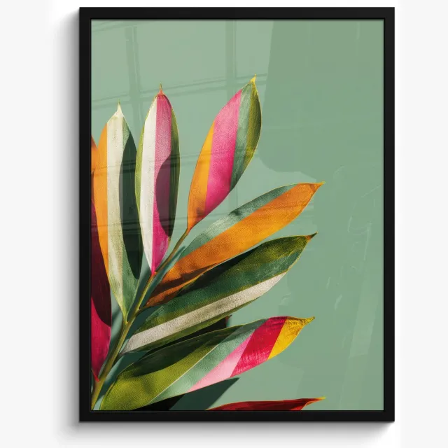 FrameYourWall Poster in lijst - Fotolijst 50x70 cm - Posters - Bladeren - Tak - Kleurrijk - Posterlijst zwart - Decoratie - Wanddecoratie woonkamer - Muurdecoratie slaapkamer