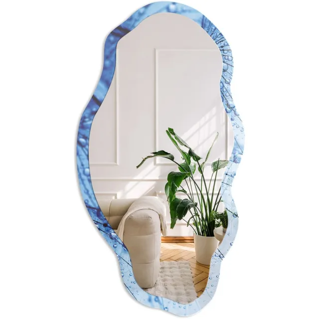 Coloray Blauwe Paardenbloem Spiegel - Blauw Rechthoekige Spiegel Met Modern Design - Organische Spiegel - Slaapkamer, Woonkamer, Kantoor - Fotografisch - 45x90 cm - Totale afmeting 52x97 cm Blauwe Paardenbloem, Blauw