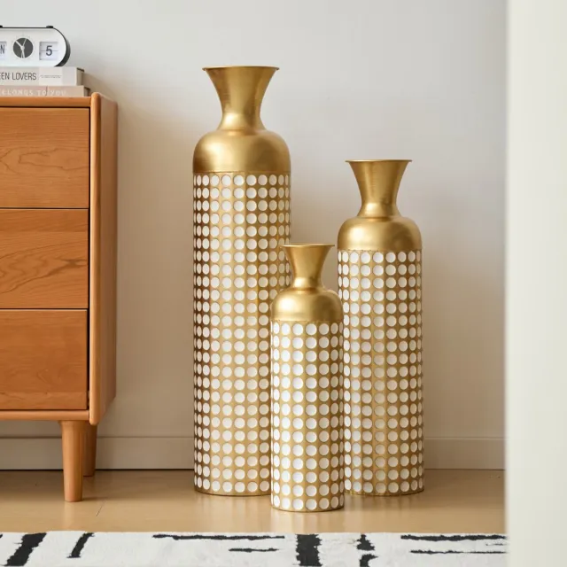 HAUSS SPOLE Vaas – 3-Delige Bodenvazen – 50 66 83 cm – Metaal – Antiek Brons En Wit – Voor Droogbloemen En Pampasgras – Modern