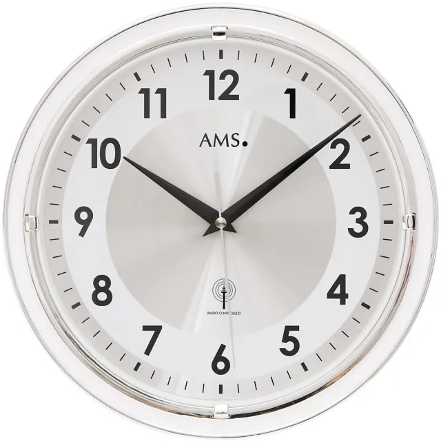 AMS Wandklok zendergestuurd zilverkleurig 30 cm ø 5945