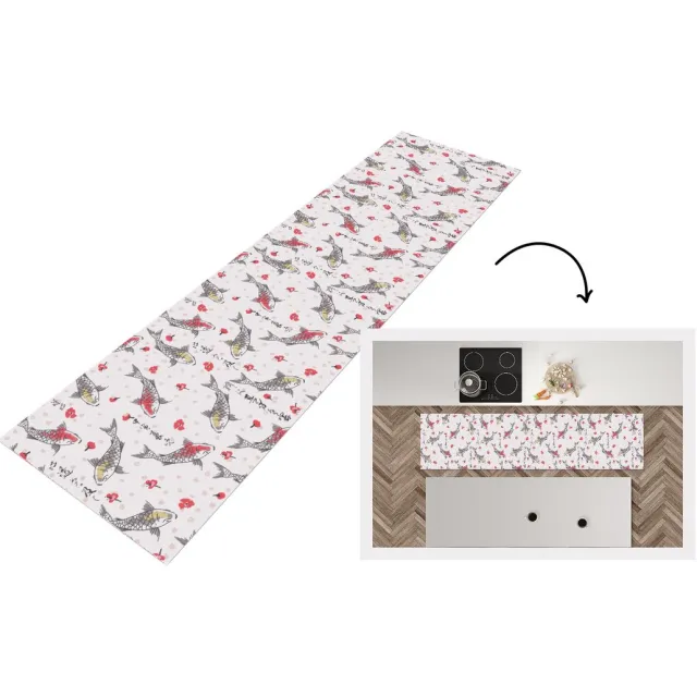 KitchenYeah Keukenloper 200x50 cm - Keukenmat vinyl Vis - Koi - Bloemen - Patronen - Keukenmatten loper - Keuken vloerkleed tapijt Karpers - Patronen