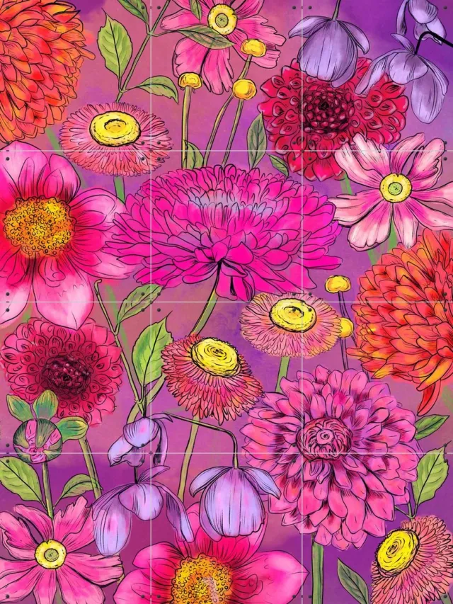 IXXI Sea of Flowers, Raissa Oltmanns - 60 x 80 cm - Grote wanddecoratie en posters - Illustraties, Digitale Kunst, Slaapkamer, Gang, Woonkamer Paars / Roze