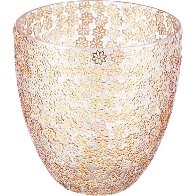 dekoratief Theelichthouder / waxinelichtjeshouder / Windlicht met bloemetjes motief - Goud / transparant - 11 x 11 x 11 cm hoog. Goud,transparant