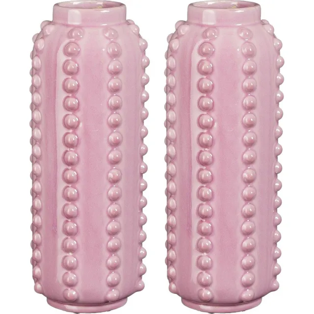 Mica Decorations Vaas - 2x - boaz - gebobbeld - roze - 30 x 11 cm