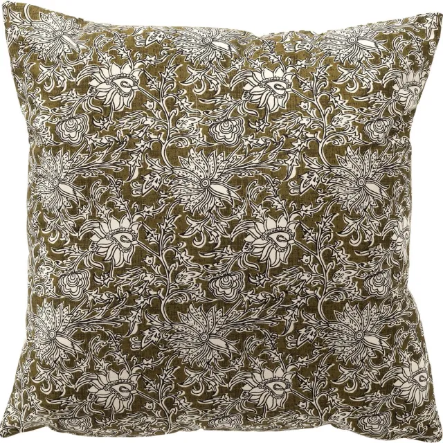 Dutch Decor JOELLE - kussenhoes 45x45 cm - bloemenmotief - 100% katoen - Green Moss - groen - met rits - zonder binnenkussen