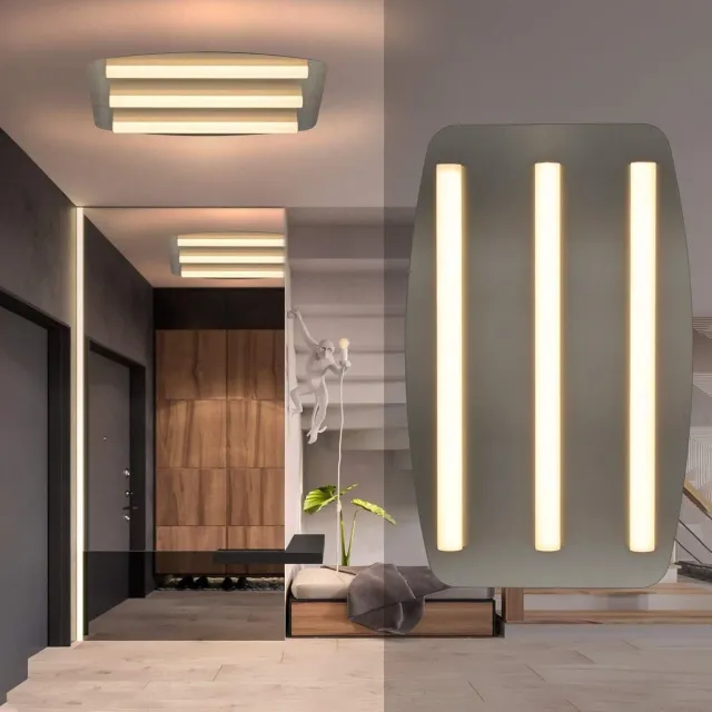 NETTLIFE Plafondlamp LED – Wit – rechthoekig - 3-lichts – 3000K Warm wit Licht - 17W - Moderne Plafondverlichting – Metaal - voor Woonkamer | Slaapkamer | Gang-excl. lichtbron Zilver