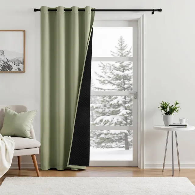 Famanu Dubbellaags thermogordijn van 245 x 132 cm, ondoorzichtig en isolerend, voor koudebescherming en geluidsreductie, met inslagringen voor eenvoudige ophang wit