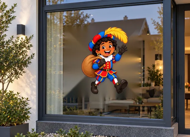De Stickerman Sinterklaas Raamsticker 75cm Breed Herbruikbaar Weerbestendig (V11) Multi