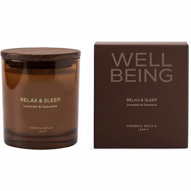 Cereria Mollà 1899 Well Being - RELAX & SLEEP - Geurkaars 370 gram 2 lont/wick - Lavender & Camomile - Cereria Mollà 1899 - NIEUW Bruin