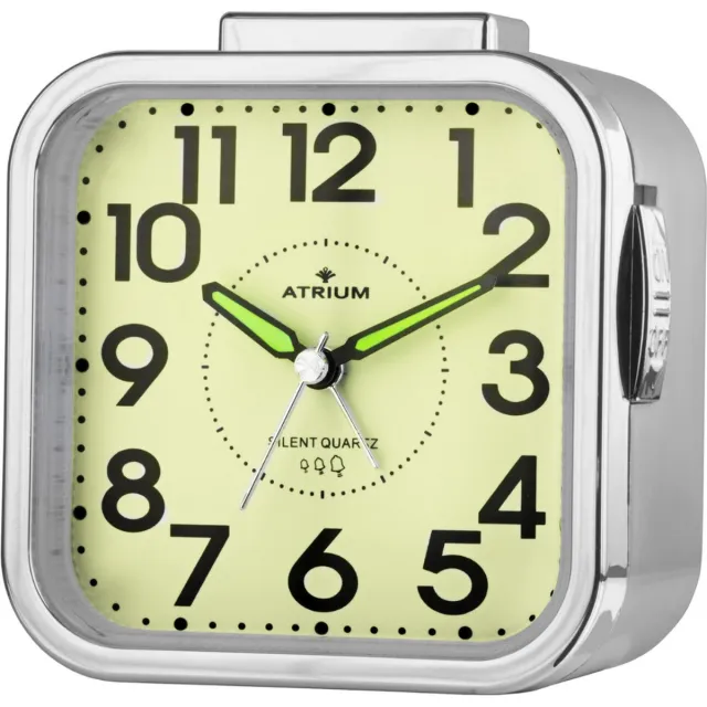Atrium Wekker - Senioren - Analoog - Zilver - Zonder tikgeluid - Grote cijfers - Duidelijk - Eenvoudige bediening - Opbouwend alarmsignaal - Snooze - Quartz uurwerk - A530-18 Zilver/ Glow-in-the-dark