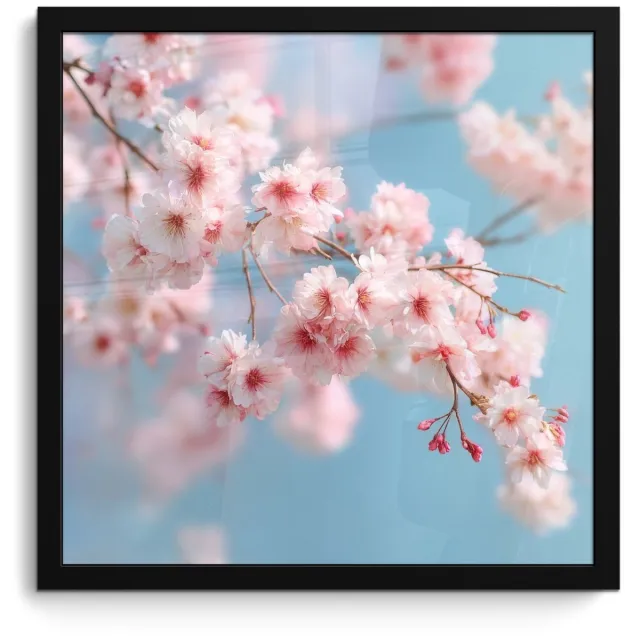 FrameYourWall Poster in lijst - Fotolijst 40x40 cm - Posters - Takken - Bloesems - Roze - Posterlijst zwart - Decoratie - Wanddecoratie woonkamer - Muurdecoratie slaapkamer