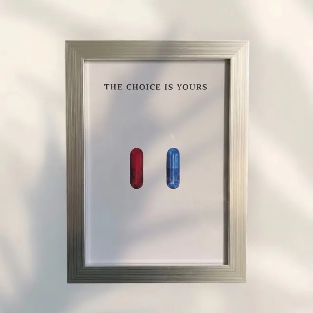 KAE Design Poster - Matrix Blue & Red Pills - Art Print - 13x18cm - Framed Silver