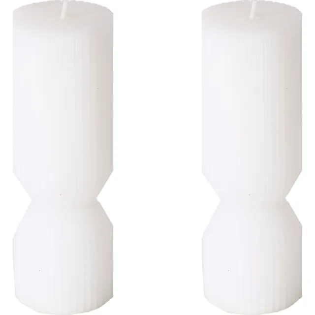 Boltze Stompkaars Boltze Twist ribbel 17 cm wit set van 2
