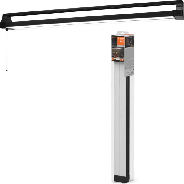 LEDVANCE OFFICE LINE kantoorplafondlamp in zwart met draaibaar lichtlichaam en trekschakelaar, 1,1 m lang, 42 W / 4000 lm, koud wit (4000 K) voor het verlichten van kantoren tot 30 m², IP20.