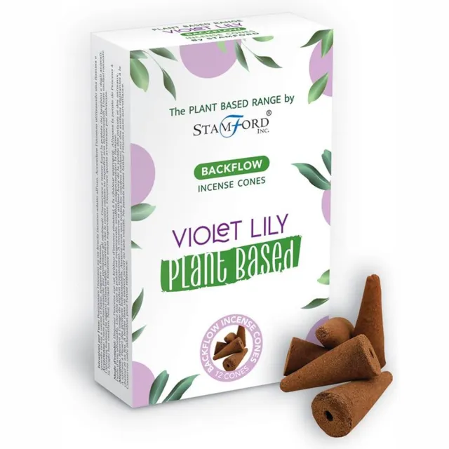 Stamford Backflow Wierook Kegels - Violet Lilly - Plant Based - Plantaardig - Incense Cones - Voor Wierook Waterval - Vegan - Duurzaam - 12 Stuks