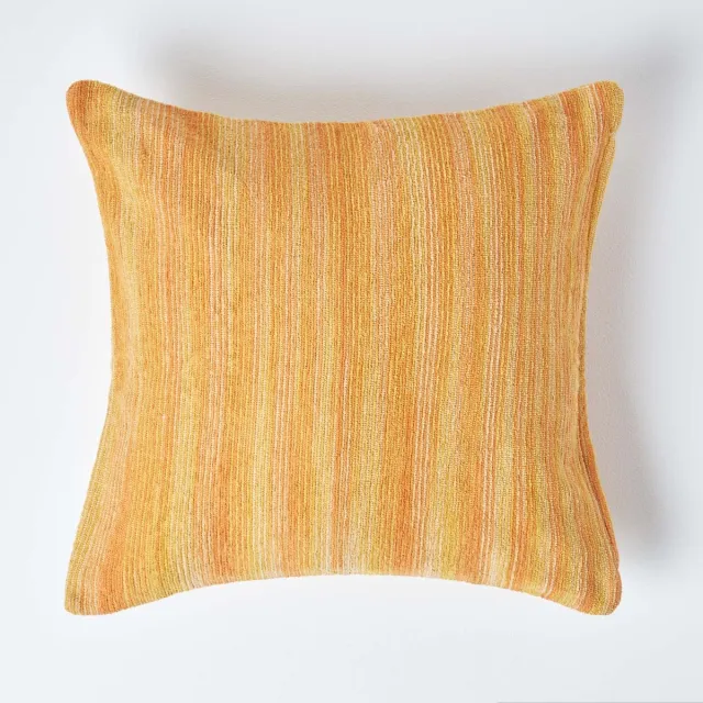 Homescapes Terracotta Gestreepte Chenille Kussenhoes 60 x 60 cm Oranje terracotta