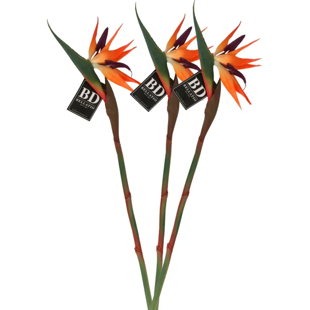 Bellatio Design Kunstbloem Strelitzia - 3x - 84 cm - losse steel - kunst zijdebloem - Paradijsvogelplant Oranje