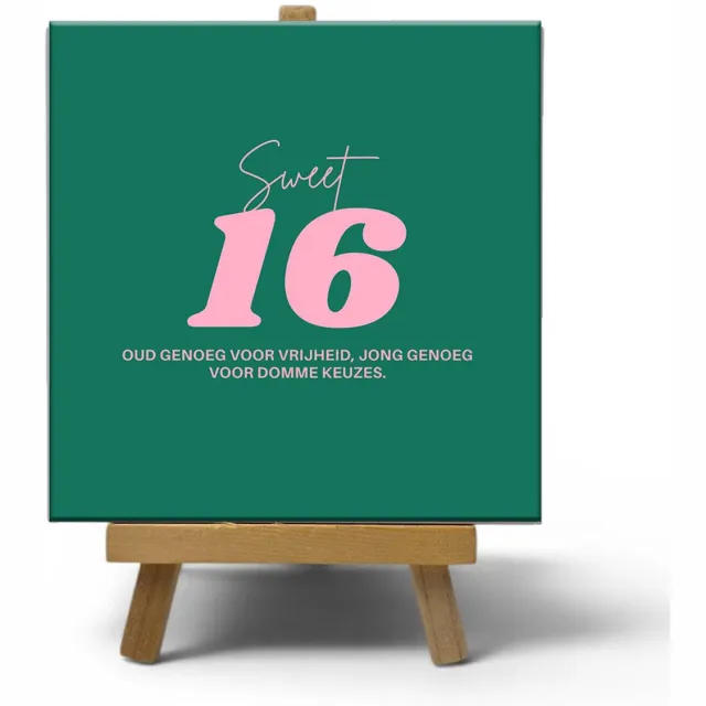 NewCity Geschikt voor Keramisch cadeau tegel 16 jaar - Grappige spreuktegel 16 jarige verjaardag - Cadeau idee voor verjaardag- 11 x 11 cm - Inclusief standaard verjaardag 16