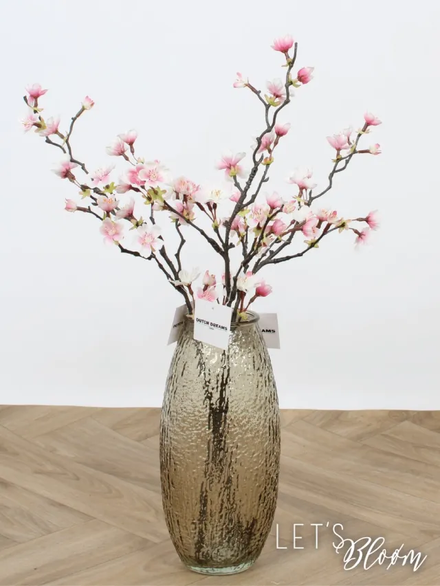 Let's Bloøm Zijden Kunst Bloesem Tak | 3 stuks | Roze | Wit | 60 cm | Appelbloesem | Kunsttak | Zijdentak | Kunstbloemen | Zijdenbloemen Bruin