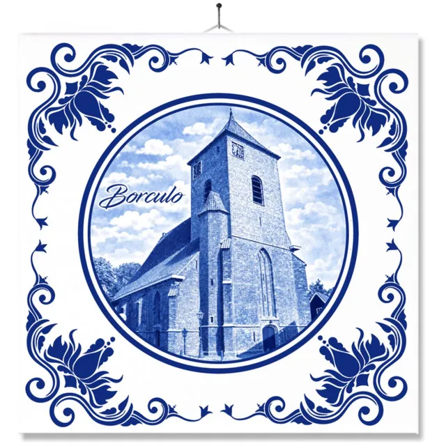 MC Living Tegel Met Opdruk | Borculo | Delft Blauw | Cadeau | Inclusief Geschenkdoos | Standaard | Ophangsysteem Ontwerp 1