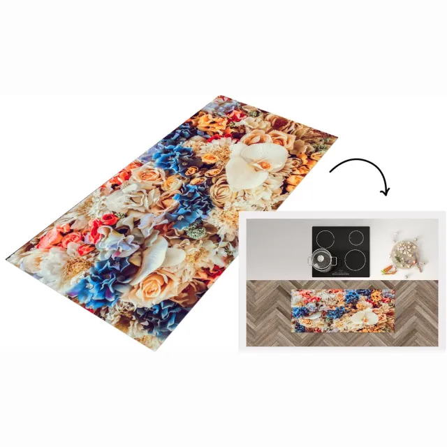 KitchenYeah Keukenloper - Loper keuken - Gekleurde bloemen - Keukenloper vinyl Multicolor