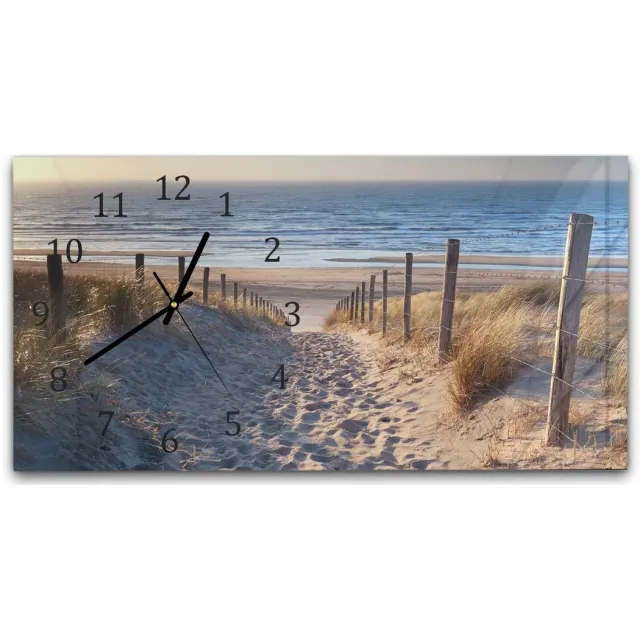 Mydesignglas Grote Glazen Wandklok XXL Wandklok 60x30 cm - Gehard Glas - Pad naar de Noordzee Zwart - Stille Klok voor Woonkamer & Keuken - Modern Design Black