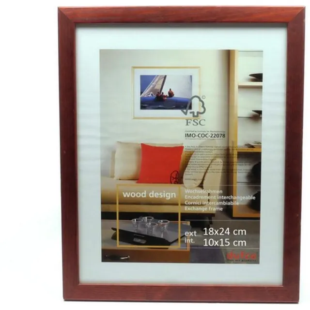 Dufco Houten fotolijst voor foto formaat 18 x 24 cm rood bruin
