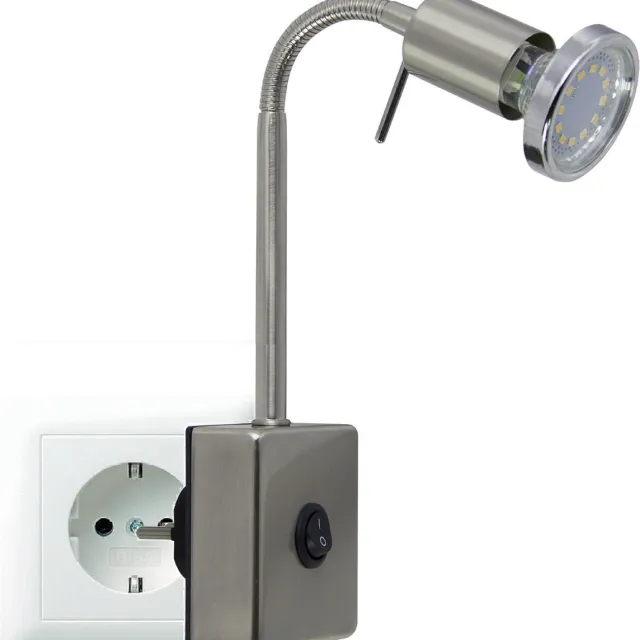 Trango 2607 LED Plug Lamp *EVIE* Wandlamp, Leeslamp, Keukenlamp, Nachtlampje in Nikkel mat incl. 1x 5 Watt GU10 LED Lamp 3000K warm wit, Wandlamp, Keukenlamp, Fitting Lamp