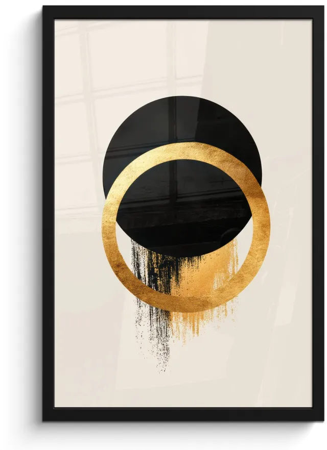 FrameYourWall Poster in lijst - Fotolijst 40x60 cm - Posters - Abstract ontwerp - Zwarte cirkel - Verfvlekken - Posterlijst zwart - Decoratie - Wanddecoratie woonkamer - Muurdecoratie slaapkamer Cirkels - Verfvlekken