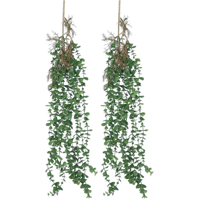 Bellatio Design Kunstbloem/kunsttak Eucalyptus hangend - 2x - 97 cm - groen - kunst hangplanten