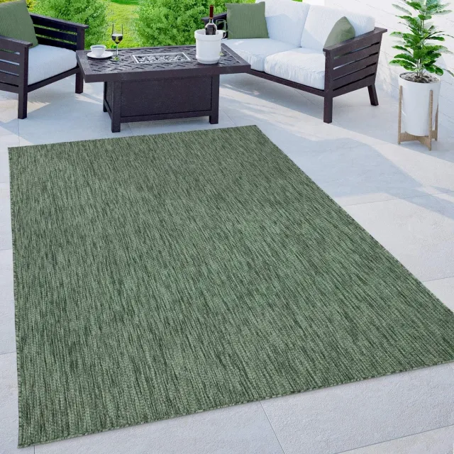 flycarpets Veniro Effen Binnen en Buitenkleed Groen - 80x150 cm - Laagpolig Vloerkleed Buiten - Tuinkleed / Tuintapijt