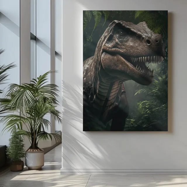 Trendex Global Canvas Schilderij - Dinosaurus - Wanddecoratie - 120x80x2 cm Groen