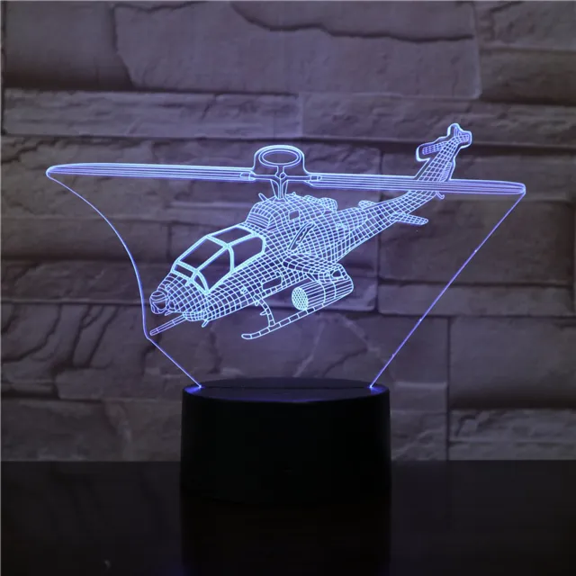 MC Living 3D Led Lamp Met Gravering - RGB 7 Kleuren - Helikopter