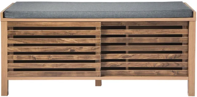 Casame CALICOSY - Schoenenbank met 2 schuifdeuren en open latten L112 cm - LIAM Houtlook