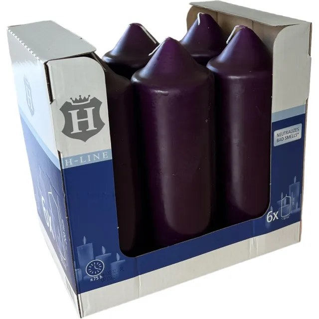 Spaas Professional Stompkaarsen, paraffine, Ø 6,8 x 20 cm, brandduur van ca. 20 uur, paars, 6 stuks
