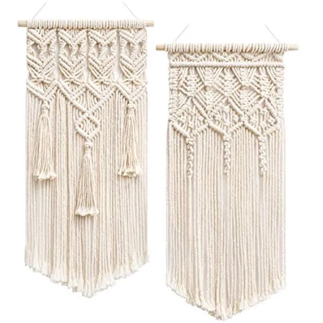 Ibenzoa Set van 2 Boho Chic Macramé Wandkleden voor Sfeervolle en Elegante Interieurdecoratie Beige