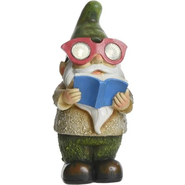 Decoris Tuinkabouter beeld - George boekenwurm - met solar verlichting 24 cm - Tuinverlichting/tuinlampen - Solarlampen op zonne-energie Multi