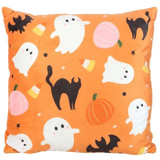 Something Different Halloween Sierkussen 40x40 cm – Spookjes, Pompoenen en Vleermuizen – Oranje – Halloween Decoratie Multicolours
