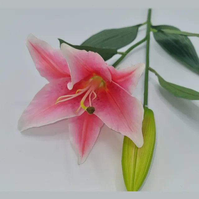 Bomm Lelie - GK330/02 - 68cm - Roze - 1 bloem - 1 knop - Grafdecoratie - Zijdenbloemen - Kunstbloemen