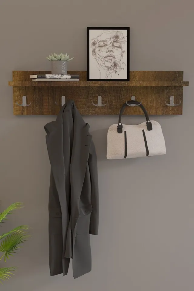 Dekorfim Kapstok| Wandkapstok | Modern Stijl Kapstok| Donkere walnoot |70 cm