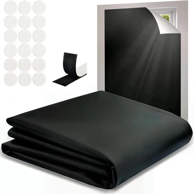 KZQ 100 Procent Verduisterend Raamgordijn Zonder Boren Draagbaar Op Maat Te Knippen Voor Nachtdienst Privacy En Slaapkamer 300x145 Cm zwart