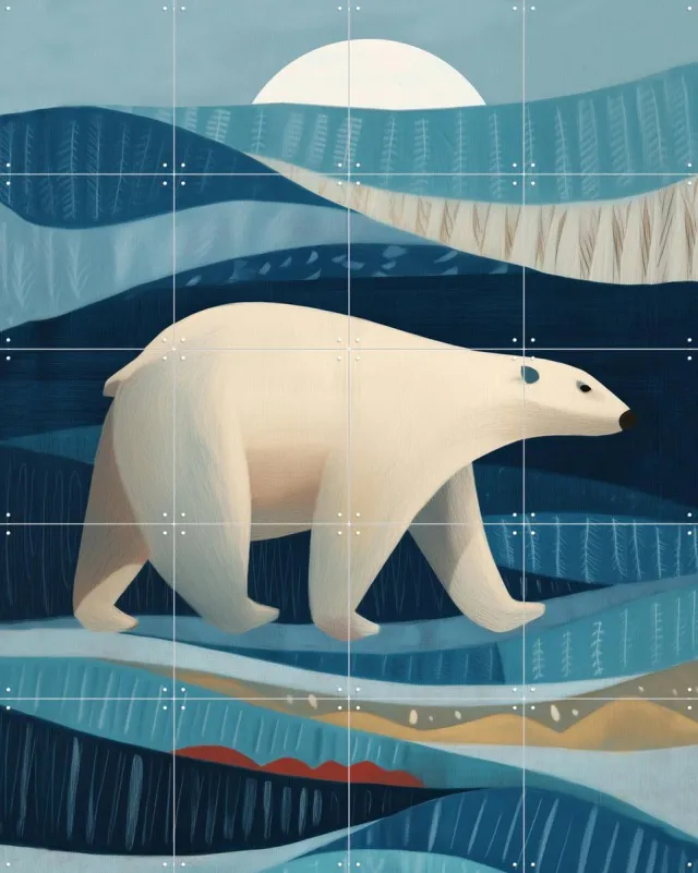 IXXI Polar Bear in the Blue Arctic, Branka Kodžoman - 80 x 100 cm - Grote wanddecoratie en posters - Digitale Kunst, Speels, Illustraties, Slaapkamer Blauw