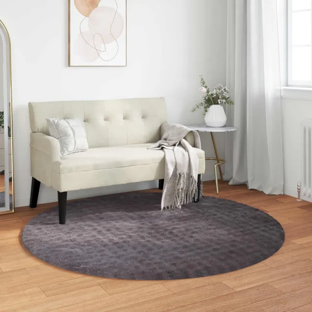 vidaXL Vloerkleden Rond SIROLO Antraciet Ø 200 CM Polyester, foto 2