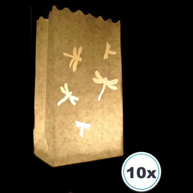 Volanterna 10x Candle Bags LIBELLE – Hoogte 26 cm – Bodem 16x9 cm – Lichtzakken – Brandvertragend Papier – Voor Tuin, Feest, Zomeravond, Herdenking – Candlebag wit