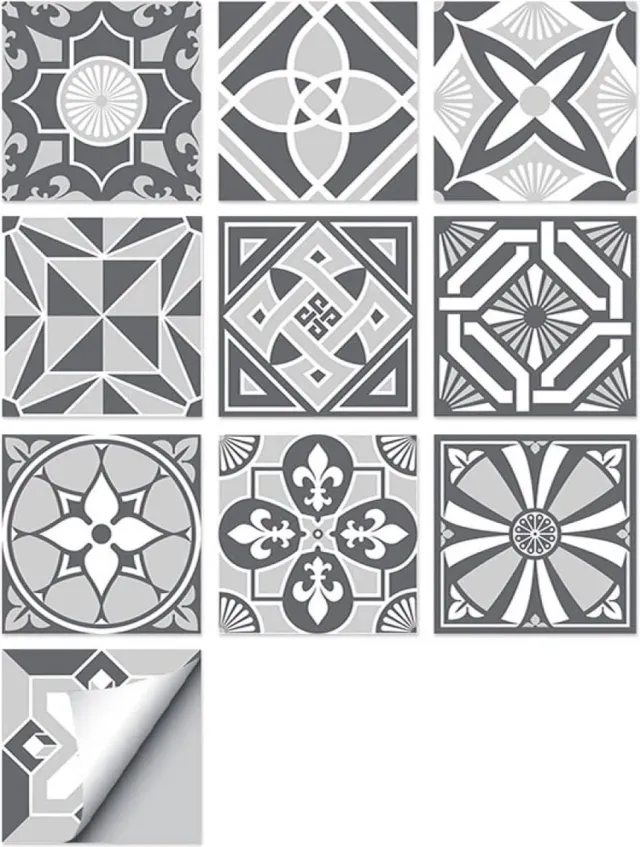 Winkrs Plaktegels voor keuken, badkamer & vloer - 10 Stickertegels 15x15CM - Zelfklevende tegels met Grijs Portugees Design