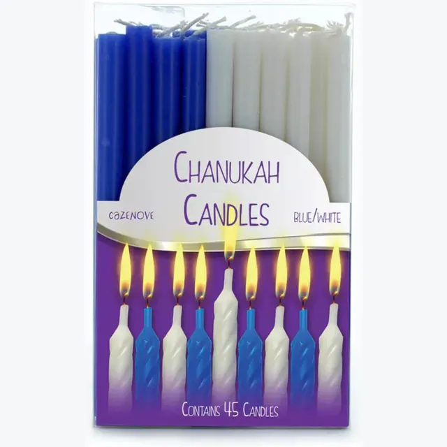 Cazenove Candles Chanukah Long White & Blue Blue and White