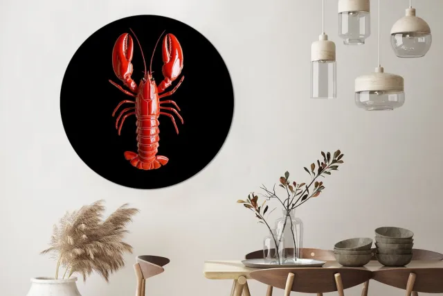 WallCircle Wandcirkel - Muurcirkel - Kreeft - Glossier Rood - Zwart - Aluminium - Dibond - 120x120 cm - Binnen en Buiten Kreeft - Rood