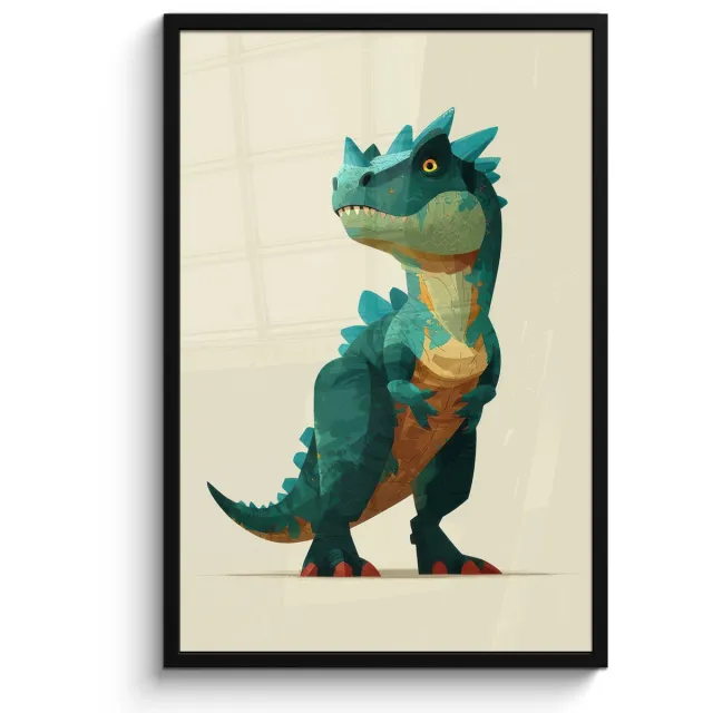 FrameYourWall Poster in lijst - Fotolijst 60x90 cm - Posters - Stekels - Dino - Blauw - Gespierd - Posterlijst zwart - Decoratie - Wanddecoratie woonkamer - Muurdecoratie slaapkamer